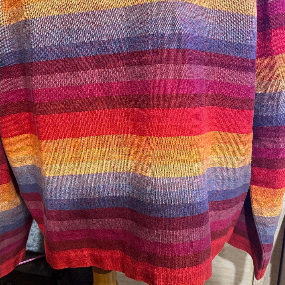 Coldwater Creek rainbow striped linen blend topper blazer with pockets XL - Picture 8 of 11